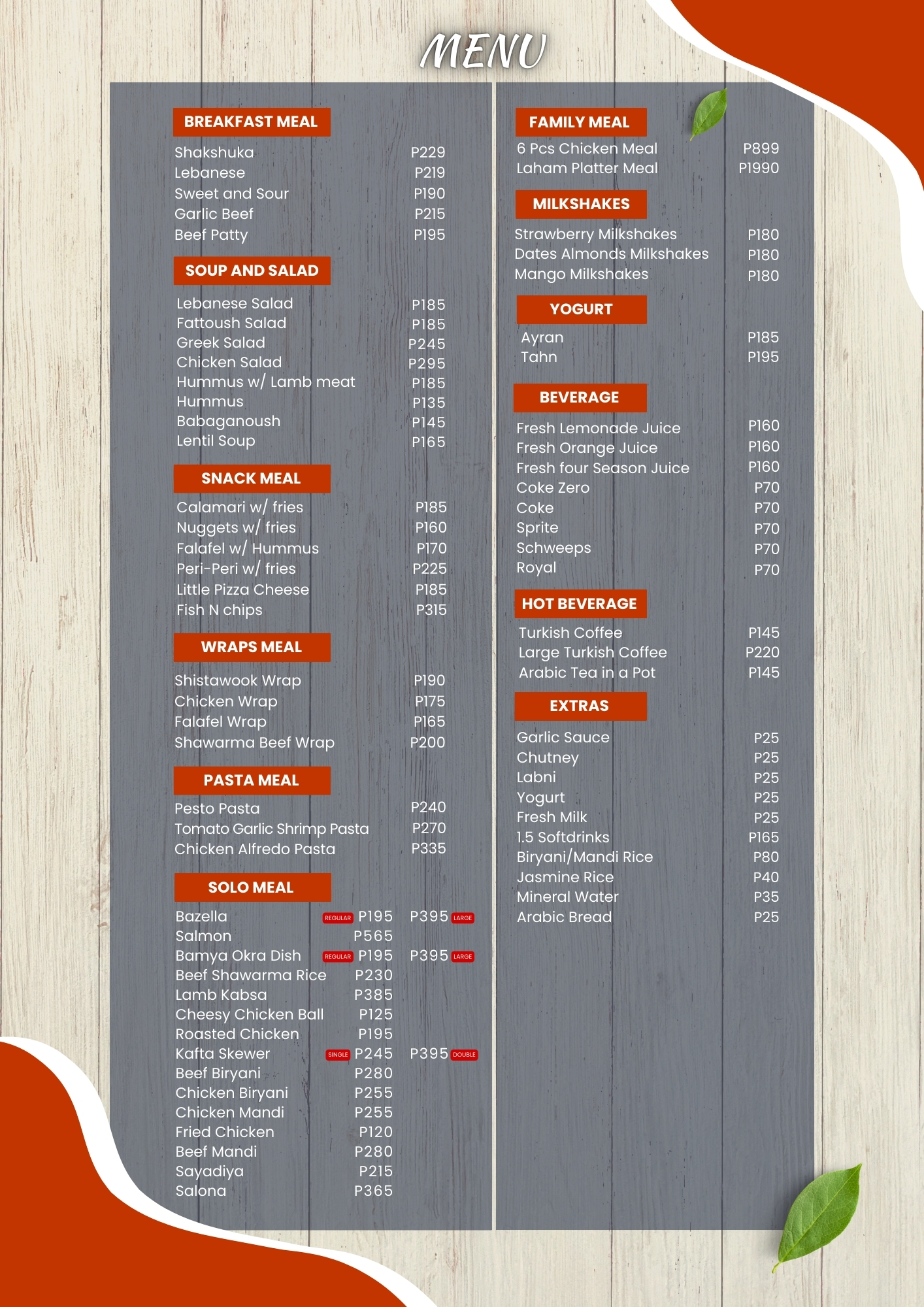 Lashish Mediterranean Restaurant Menu